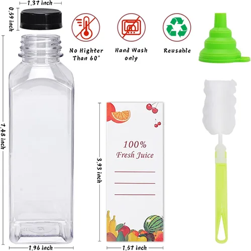 Vista 3 de OBKJJ Botellas de plástico para jugo, 150 piezas, 16 oz, botellas de agua de plástico vacías con tapas, recipientes transparentes reutilizables
