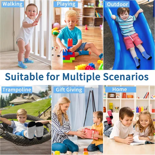 Vista 3 de ELUTONG Calcetines antideslizantes para niños pequeños con agarres, 12 pares para niños de 1 a 7 años, para niños y niñas