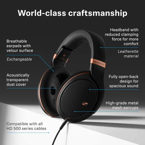 Vista 16 de Sennheiser HD 505 - Auriculares con cable supraaurales con sonido transparente y graves controlados, auriculares de estudio de mayor comodidad