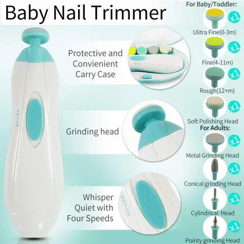 Vista 3 de Lima de uñas eléctrica con cortaúñas para bebé, cortaúñas con luz LED, diseño silencioso seguro para recién nacidos, niños pequeños o mujeres