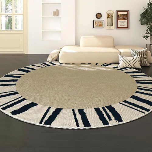 Vista 22 de Modernas alfombras redondas de color marfil a rayas negras para dormitorio, sala de estudio, simple moda abstracta, alfombra de área circular de 2