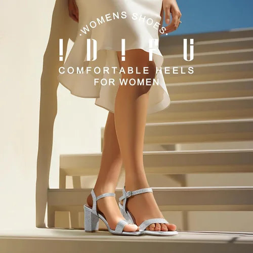 Vista 2 de IDIFU Tacones gruesos IN3 para mujer, elegantes tacones de punta cuadrada, sandalias de tacón de bloque para boda, novia, noche, regreso a casa