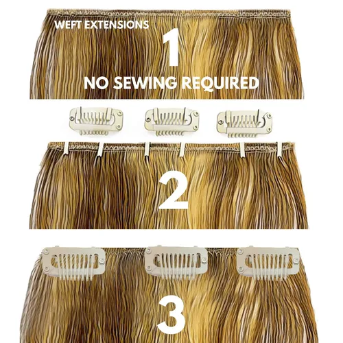 Vista 4 de Kit de extensiones de cabello con clip, convierte extensiones de cabello humano con cinta adhesiva en un juego de clip personalizado, clips a Negro