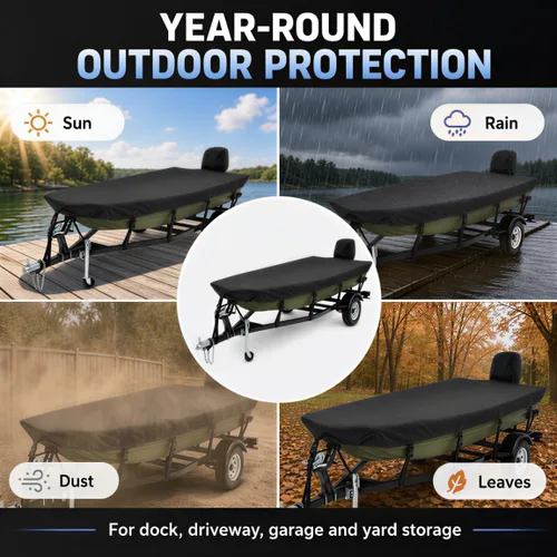 Vista 7 de Jon Boat Cover 16ft Beam Width up to 75",with Motor Cover,Black