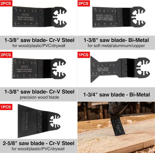 Vista 2 de WORKPRO 25 piezas de accesorios oscilantes multiherramienta, hojas de sierra oscilantes de liberación rápida para cortar madera y metal, plástico