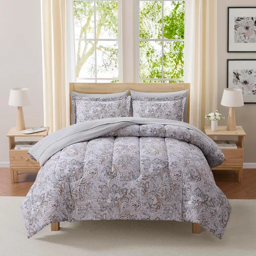 Vista 12 de Sweet Home Collection Juego de edredón de 7 piezas de color sólido para todas las estaciones, manta alternativa de plumón suave y lujosas sábanas