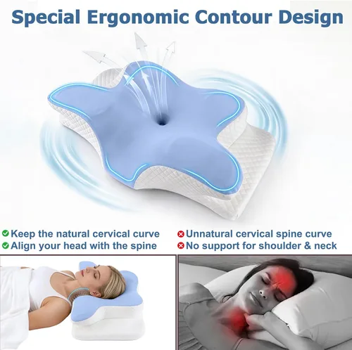 Vista 2 de Almohada cervical de espuma viscoelástica – Almohada ortopédica ajustable de contorno para soporte de cuello y hombros, inodora, apta para dormir