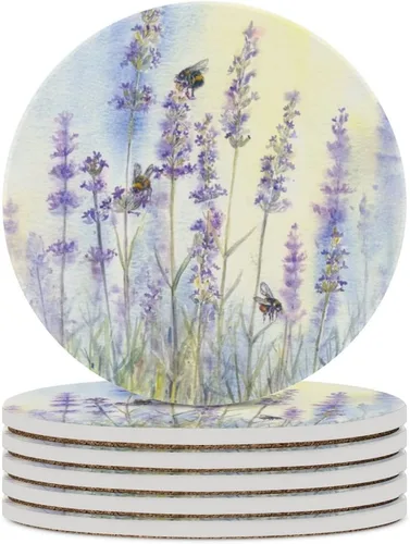 Vista 19 de Van Gogh - Juego de 4 posavasos abstractos de cerámica de diatomita absorbentes con base de corcho, protección de mesa, adecuados para mesas de Gato