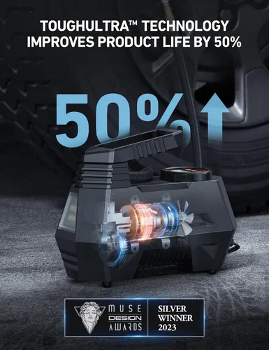 Vista 3 de AstroAI - Inflador de neumáticos - Compresor de aire portátil para neumáticos de auto - Bomba automática de 12 V CC con manómetro digital, 100 PSI