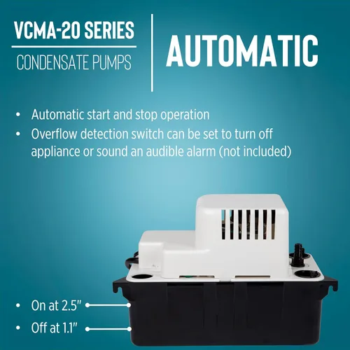 Vista 5 de Little Giant VCMA-20ULST - Bomba automática de eliminación de condensado de 115 voltios, 80 GPH, 1/30 HP para sistemas