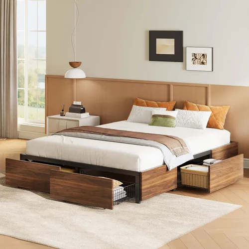 Vista 15 de LIKIMIO Queen Bed Frame with 4 Storage Drawers, Black Queen Size Platform Bed, Heavy Strong Metal Support, Solid Stable, Noise-Free, No Box Spring