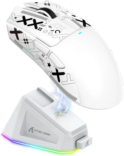 Vista 12 de MAGIC-REFINER Attack Shark X11 - Mouse inalámbrico para juegos superligero de 2.08 oz con cinta de agarre, base de carga RGB, BT/2.4G Negro