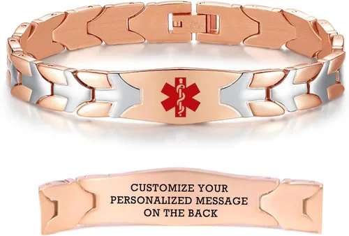 Vista 79 de LinnaLove Pulseras de alerta médica de pez volador para hombres y mujeres, pulseras médicas de acero inoxidable con grabado gratis, 8.5 pulgadas