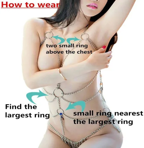 Vista 2 de Conjunto de cadena de lencería para mujer, conjunto de cadena de metal metálico con borla tentadora, plateado