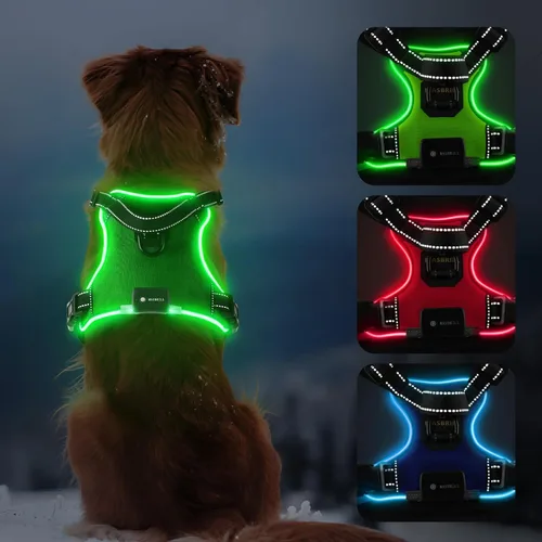 Vista 9 de MASBRILL Arnés para perro con luz LED, sin tirones, recargable y ajustable, para perros pequeños, medianos y grandes