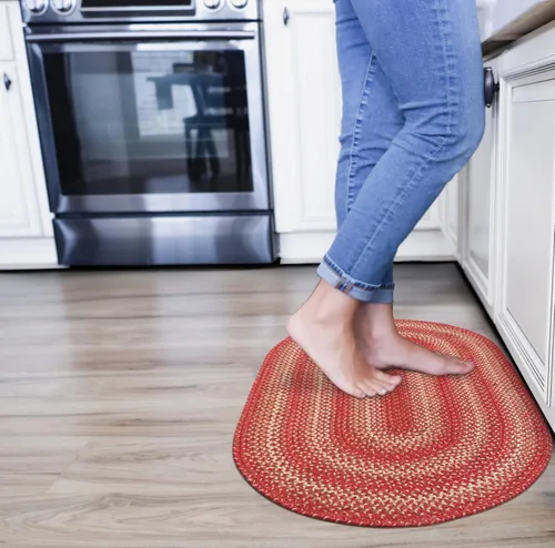 Vista 160 de Homespice Apple Pie - Alfombra ovalada roja de 2 x 3 pies, alfombra de cocina trenzada para decoración primitiva y rústica, reversible, yute sin