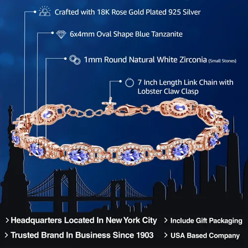 Vista 81 de Gem Stone King 18K Rose Gold Plated Silver Oval Gemstone Birthstone Tennis Bracelet For Women Oval 6X4MM 7 Inch With 1 Inch Extender Fine