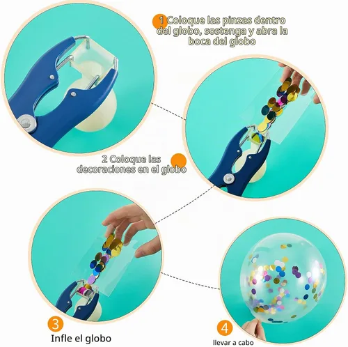Vista 4 de Minatee Alicates expansores de globos, herramienta de relleno de globos, de acero inoxidable azul, alicates de relleno de lentejuelas para llenar