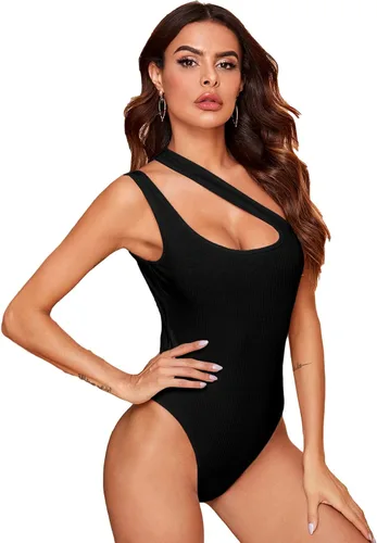 Vista 3 de Verdusa Body sexy de un hombro sin mangas recortado sólido para mujer
