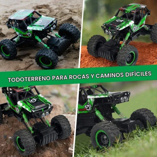 Vista 5 de Double E Automóviles de control remoto 1:18 de doble motor recargable para camionetas 4x4 todoterreno Verde