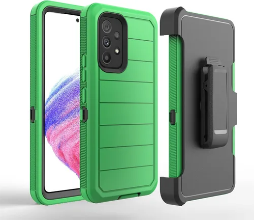 Vista 7 de Funda diseñada para Samsung Galaxy A53 5G con protector de pantalla integrado, resistente a prueba de golpes y clip giratorio para cinturón (negro)