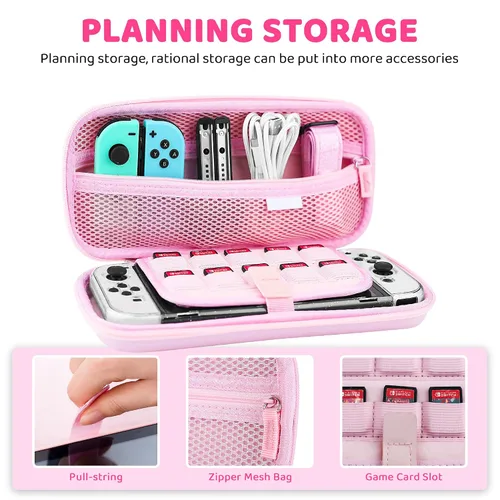 Vista 2 de Glitter Pink Carrying Case for Nintendo Switch OLED, Hard Portable Travel Case for Switch OLED Accessories with Clear Glitter Protective Cover