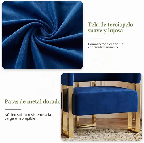 Vista 5 de Juego de 2 sillas decorativas de terciopelo azul marino, sillones de barril para sala de estar