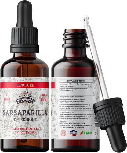 Vista 6 de Tintura de sarsaparilla, extracto orgánico de sarsaparilla (Smilax Medica) raíz seca, sin OMG en glicerina vegetal orgánica prensada en frío, 2