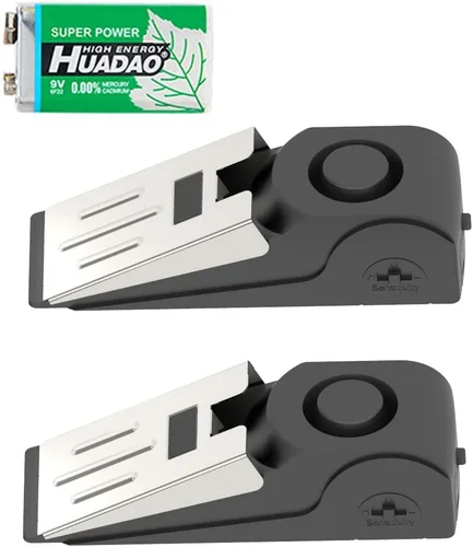Vista 11 de Paquete de 2 alarmas portátiles de tope de puerta y cerradura de puerta, dispositivos mejorados de seguridad para el hogar, tope de puerta