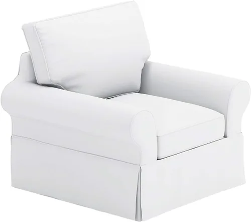 Vista 6 de Funda de sofá de algodón compatible con silla básica Pottery Barn PB, ancho: 39.5 pulgadas Color blanco básico resistente de la funda del sillón