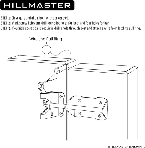 Vista 6 de HILLMASTER Pestillo de puerta automático resistente para vallas de madera con cuerda de tracción, pestillos de puerta de gravedad autobloqueantes