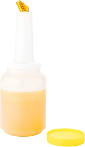 Vista 24 de Restaurantware Botella de plástico de 0.5 cuartos de galón de almacenamiento - con boquilla azul y tapa - Botella de almacenamiento de barra
