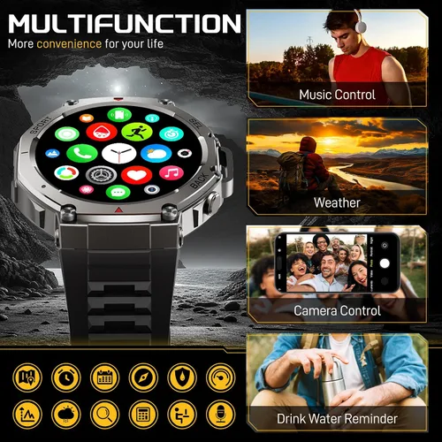 Vista 9 de Reloj inteligente militar para hombre, reloj inteligente con GPS integrado, 5 ATM, impermeable, 1.43 pulgadas, AMOLED, resistente, rastreador
