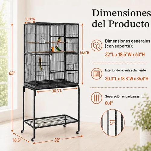 Vista 4 de Yaheetech Jaula grande de hierro forjado de 63 pulgadas para pájaros africanos pequeños cuáqueros de Amazon Loros canarios jaula de vuelo