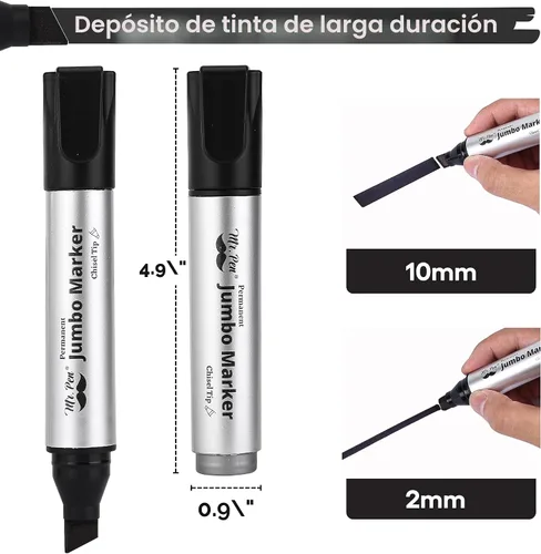 Vista 4 de Mr. Pen - Marcadores permanentes jumbo, paquete de 4, punta de cincel, negro, grueso, grande, punta ancha