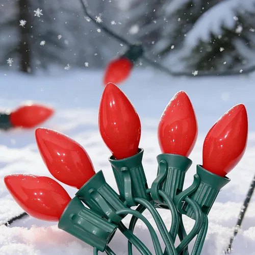 Vista 11 de Tira de luces LED de Navidad para exteriores, de 50 pies, cadena de luces C7 con 27 bombillas multicolor de cerámica de 0.6 W, luces de Navidad