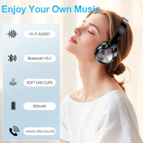 Vista 7 de Auriculares inalámbricos Bluetooth con cancelación de ruido con micrófono, tiempo de reproducción de 65 horas, llamadas claras, ajuste cómodo