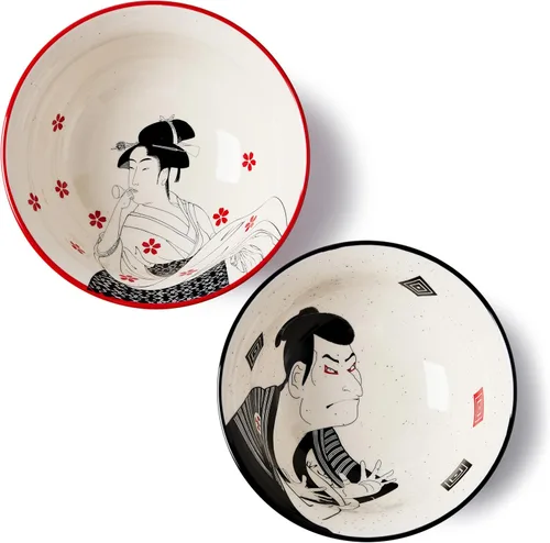 Vista 10 de BICETTO Juego de cuencos japoneses para ramen con gran diseño de ola, cuencos de cerámica grandes de 60 onzas, cucharas, palillos para ramen, Pho
