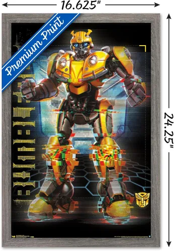 Vista 3 de Trends International Hasbro Transformers: Bumblebee - Póster de pared Glitch, 14.725 x 22.375 pulgadas, versión enmarcada de madera de granero