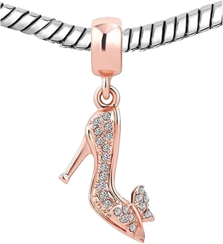 Vista 4 de KunBead Colgantes de cristal de oficina chapados en oro rosa para zapatos de tacón alto compatibles con pulseras Pandora, Cobre, No es una piedra
