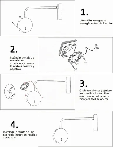 Vista 8 de ZEROUNO Lámpara de lectura montada en la pared para dormitorio, aplique cableado con interruptor de encendido/apagado, moderna lámpara de pared