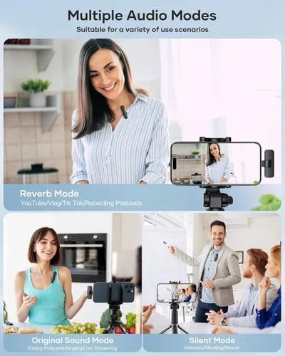 Vista 3 de Paquete de 2 micrófonos de solapa inalámbricos para iPhone, iPad y teléfono Android, micrófono de solapa Plug and Play, micrófono inalámbrico