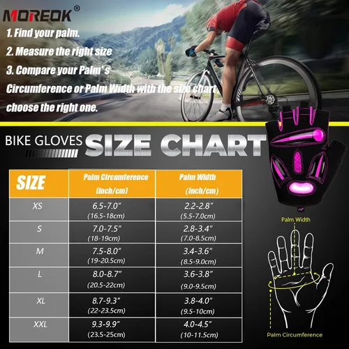 Vista 6 de MOREOK Guantes de ciclismo para hombresmujeres-almohadilla de gel de 0.197 in guantes de ciclismo de medio dedo bicicleta de carretera MTB guantes