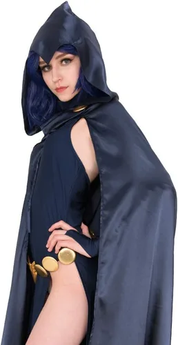 Vista 3 de miccostumes Disfraz de cosplay para mujer, con capa con capucha, color azul