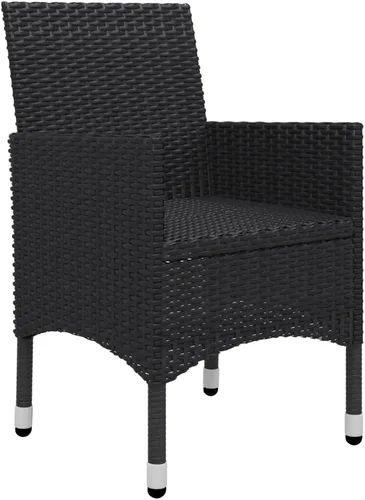Vista 6 de Ensemble Bistro 3 Pièces Noir en Polyrotin Pliable Pour Jardin et Balcon, Table Ronde et 2 Chaises Confortables avec Coussins Amovibles, Meuble