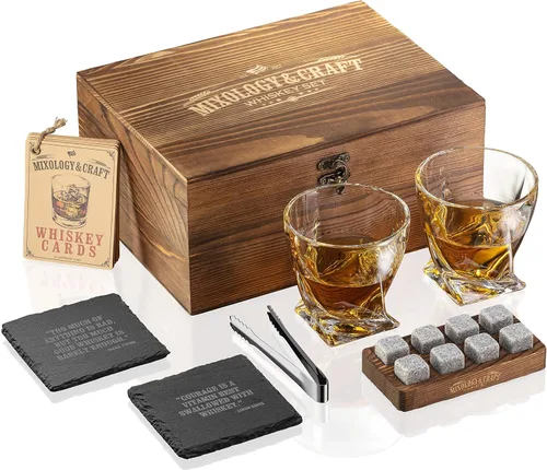 Vista 12 de Mixology & Craft Juego de piedras de whisky con vasos y balas de acero, regalo para hombres
