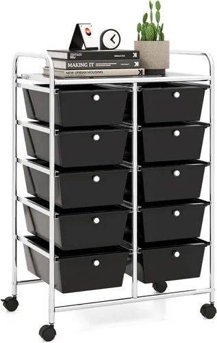 Vista 27 de LDAILY Carrito de almacenamiento con ruedas de 9 cajones, carrito rodante con cajones para aula, organizador de manualidades con ruedas con marco