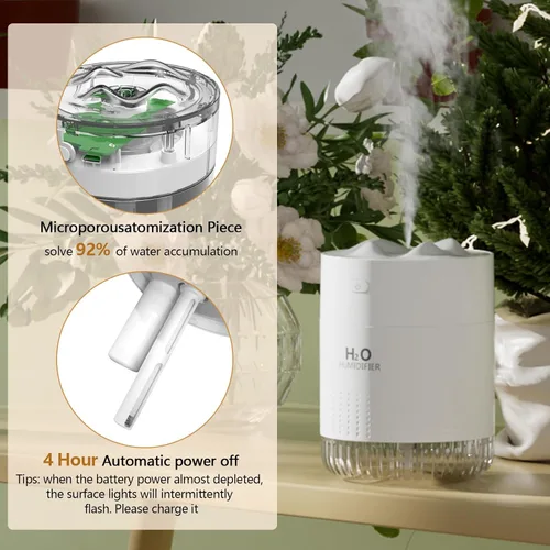 Vista 4 de HOTBAG Minihumidificador portátil para plantas de interior 500ml, pequeño humidificador de niebla fría USB recargable, minihumidificador