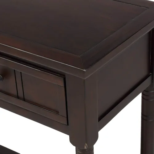 Vista 8 de Merax Mesa de sofá de madera maciza con 2 cajones de almacenamiento y estante inferior, mesa de consola para sala de estar, pasillo, espresso
