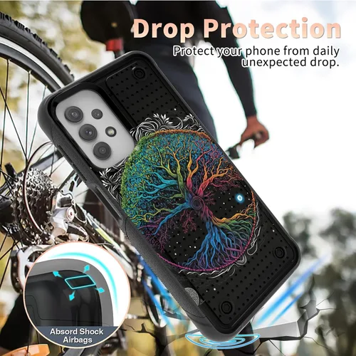 Vista 3 de Funda para Samsung Galaxy A13/A04/A04S/A23/A32 5G con protector de pantalla, parte trasera texturizada de policarbonato duro, diseño de árbol